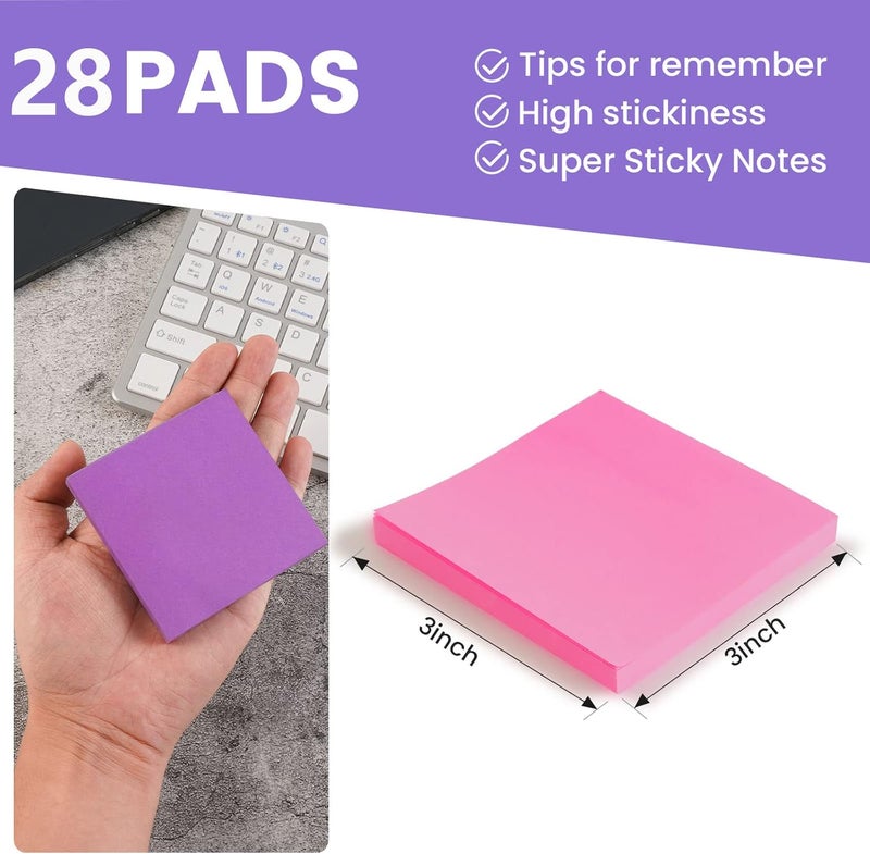 YEECOK (28 Pads) Sticky Notes 3 x 3 in, Bright Colorful Super Sticking Power Memo Post Stickies, High Stickiness Square Sticky Notes for Office, Home, School, Meeting, 72 Sheets/pad - Image 2